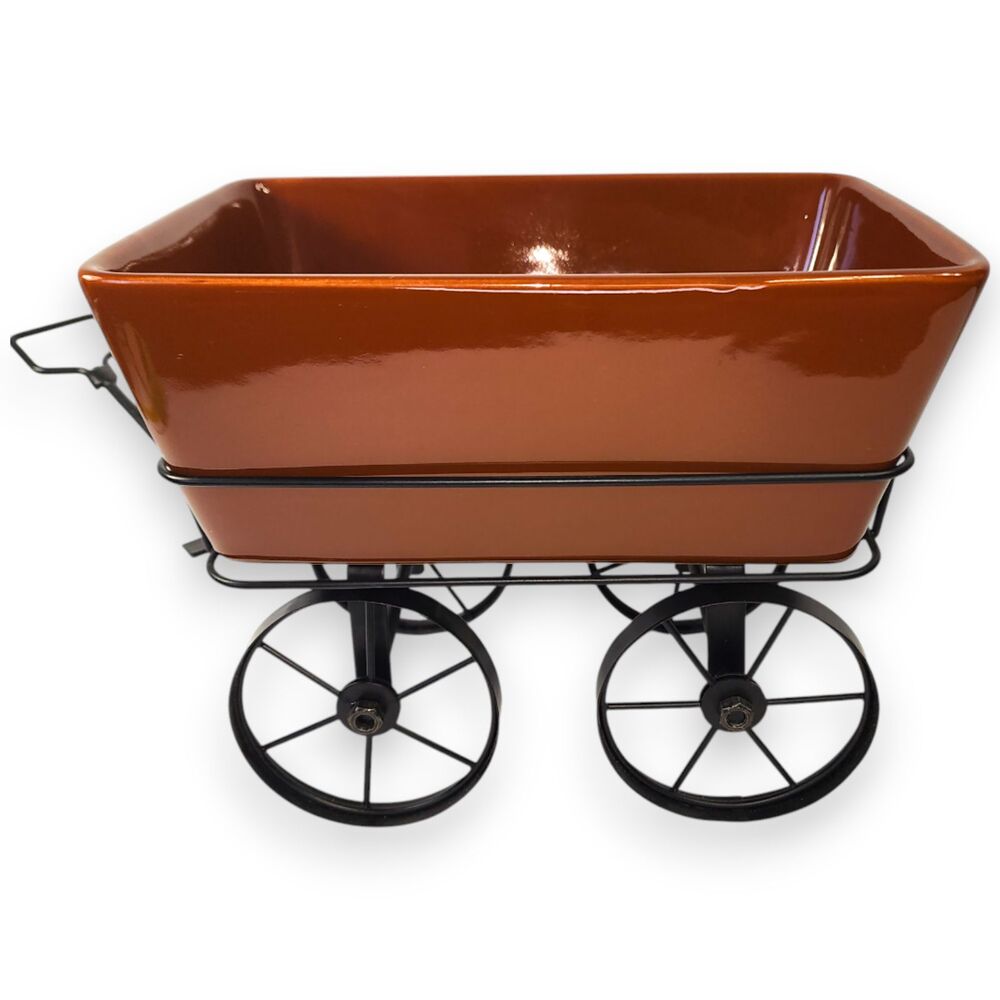 LTD Salad Bowl-Garden-Décor Wagon-Ceramic Brown with Shovel & Fork - Picture 9 of 11